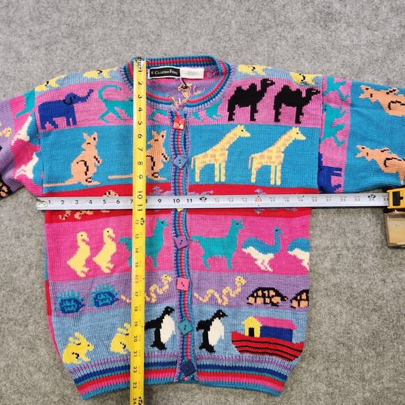 VTG Christine Foley Womens Size 1 Noah's Ark Animal AOP Knit Cardigan Sweater - Picture 7 of 12